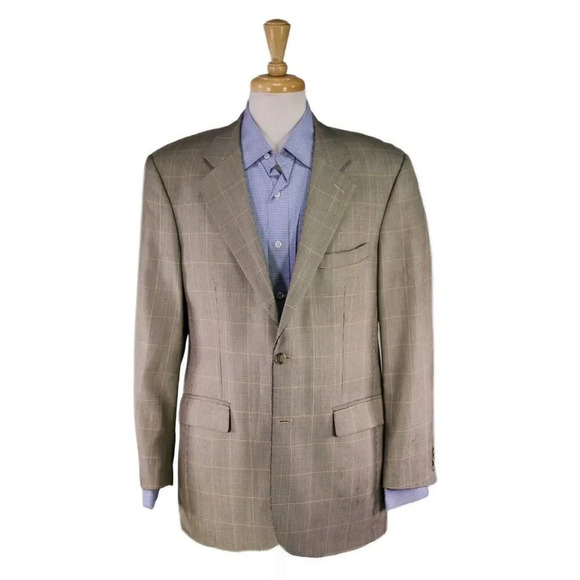 Brooks Brothers Gold/Black Woven Windowpane Wool-Silk 2-Btn Sportcoat Blazer 40R - Picture 1 of 9